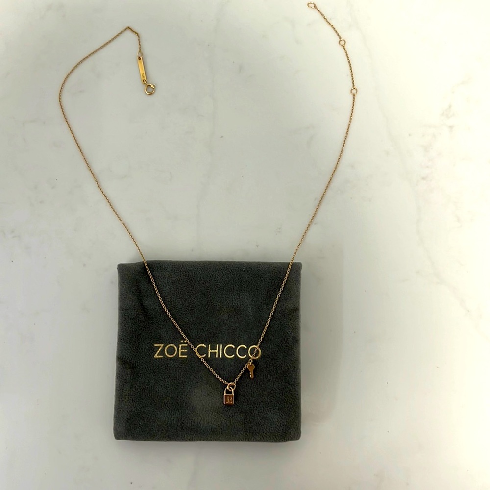 Zoe Chicco 14K MIDI BITTY INITIAL LOCK & ITTY BITTY KEY CHARM NECKLACE.